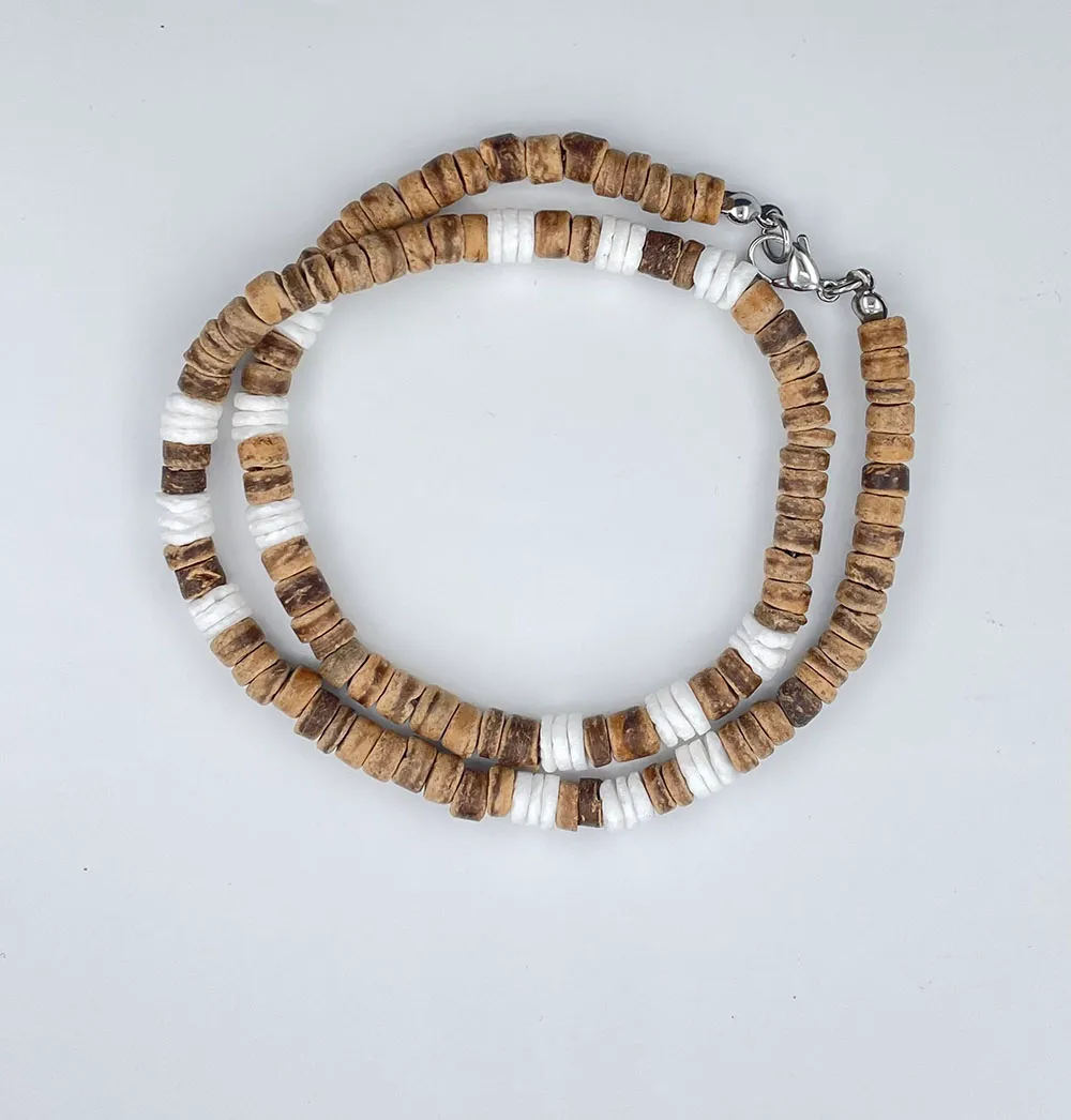 Beaded Necklace For Men Coconut Shell Turquoise Tribal Design_voghion.com