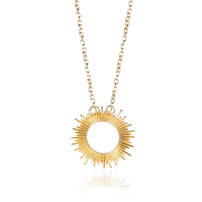 Collar con colgante de sol y espiga para mujer, joyería bohemia de acero inoxidable, collar con dije celestial de eclipse solar._voghion.com