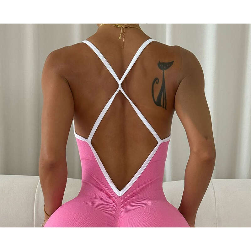 Farbblockierendes Leibchen für Sport, Yoga, ärmellos, schnelltrocknend, eng anliegend, Fitness-Overall_voghion.com