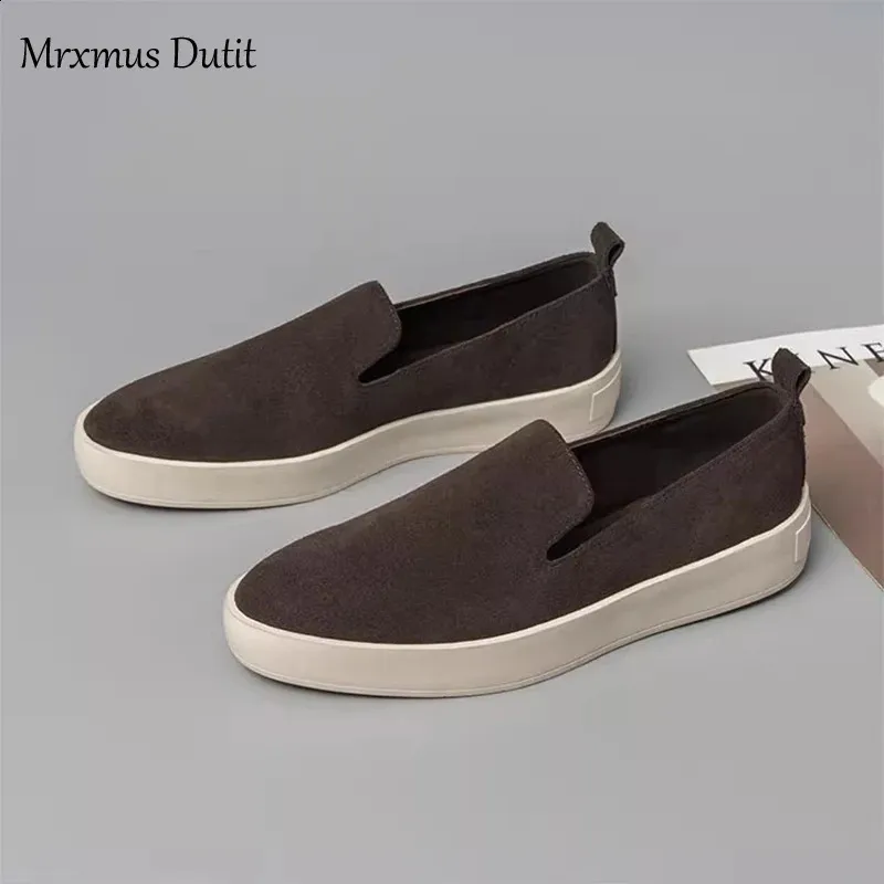 Chaussures de sport décontractées Mrxmus Autumn Flat pour femmes, en cuir suédé véritable, semelle épaisse vulcanisée, référence 240918_voghion.com