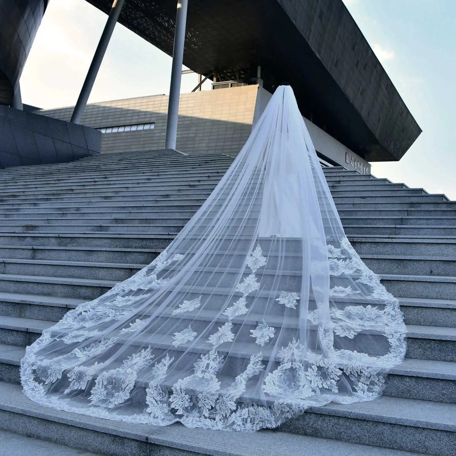Hair Jwlry V146 Vil Long Cathdral Bridal Vils 1 Tir Lac Appliqus Edg Mantilla Wid Wdding Accssoris For_voghion.com