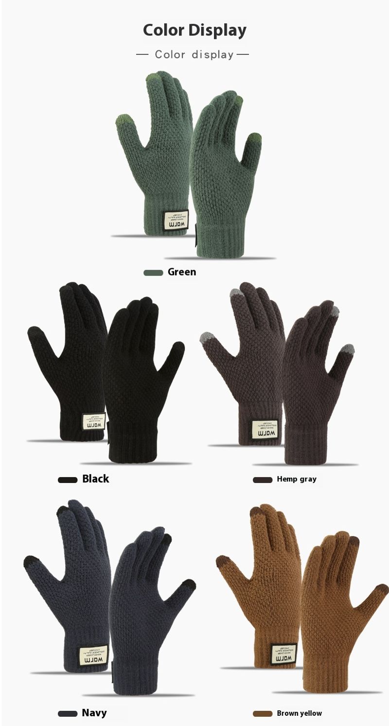 Gestrickte Handschuhe für Herren-Fahrradhandschuhe mit Plüsch und dicker Isolierung, winddichter Touchscreen im Winter, Strickhandschuhe_voghion.com