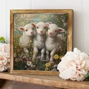 Panneau en bois vintage 8 x 8 pouces avec agneaux et fleurs – Décoration murale rustique encadrée pour cuisine, chambre, bureau – Cadeau idéal pour Pâques ou une pendaison de crémaillère_voghion.com