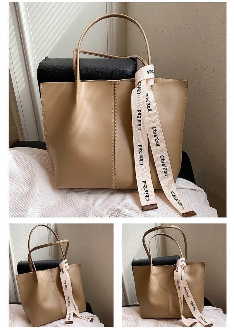 Borsa da ufficio da donna, uso quotidiano, bellezza, marrone, nera, moda, con nastro, a tracolla, per pendolari, grande capacità, a mano, retrò._voghion.com