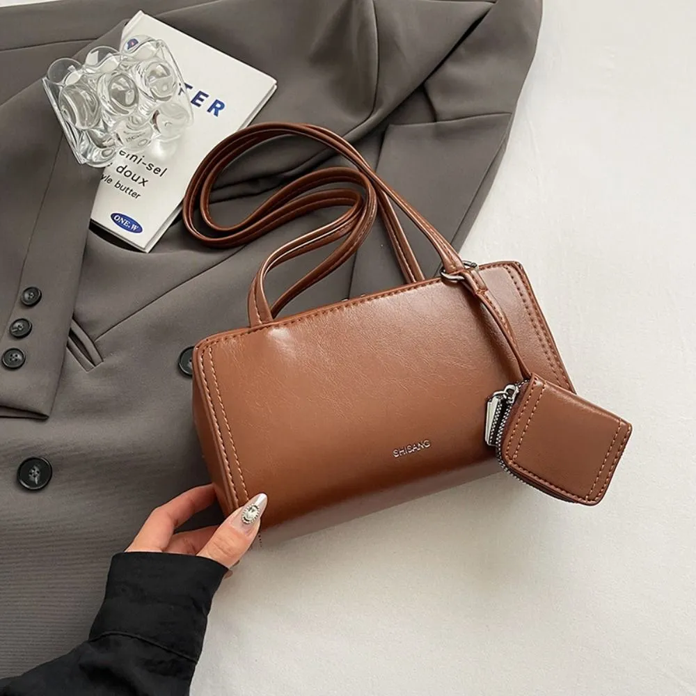 Borsa a tracolla piccola quadrata in pelle PU stile coreano con auricolari, tinta unita, alla moda, per ragazze/donne_voghion.com