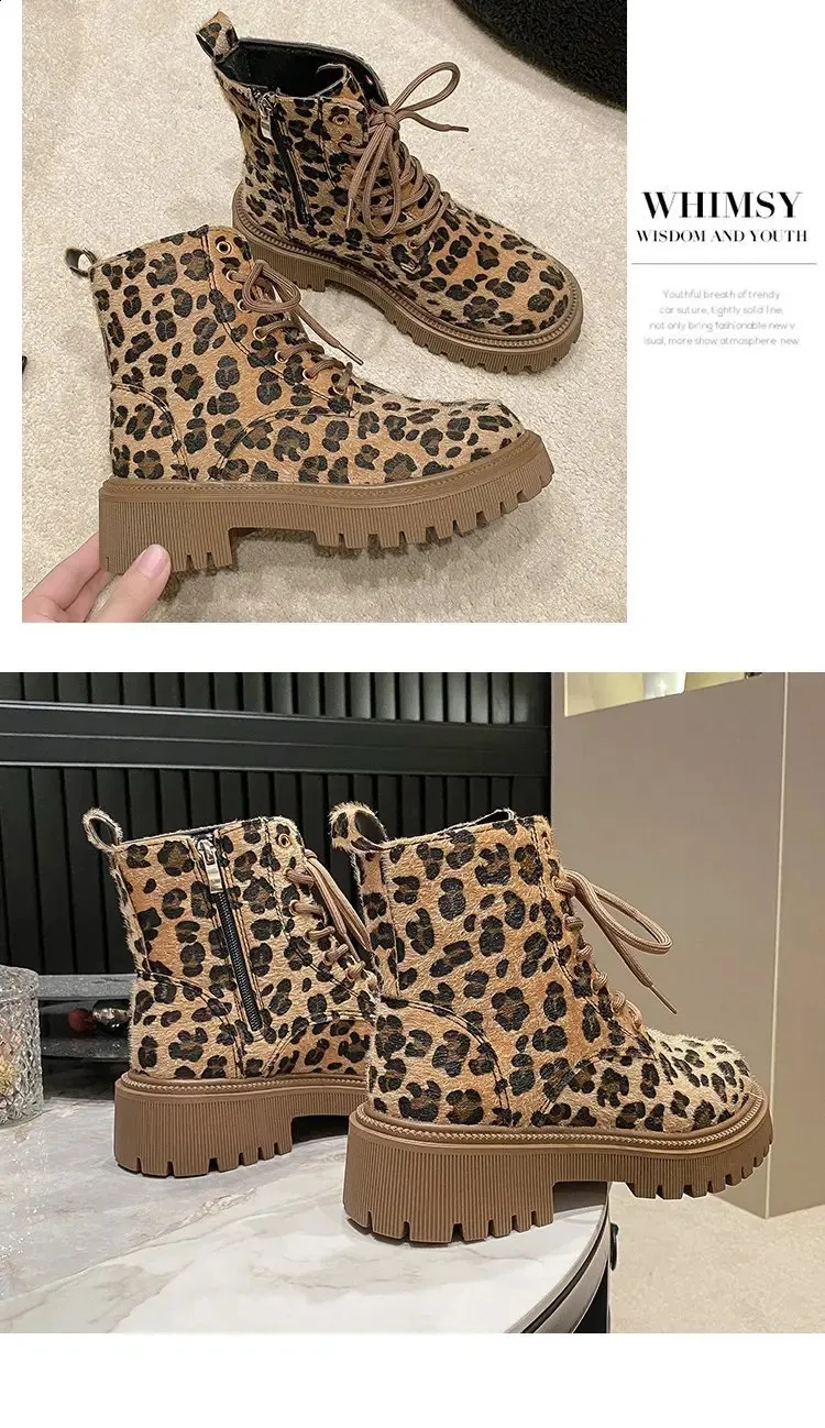 Leopard Pattern Ankle Boots For Women Winter Platform Shoes_voghion.com