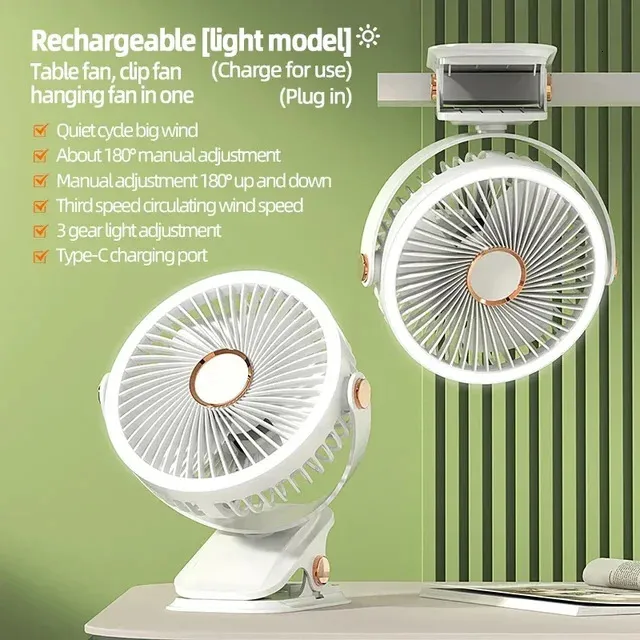 FOGOMOVE 8000mAh Camping Rechargeable Desktop Portable Air Circulator Wireless Ceiling Electric With LED Light Clip-on Home Fan_voghion.com