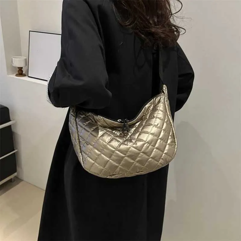 Borsa a tracolla in cotone spaziale, alla moda, hobo, con motivo a reticolo, borse a mano di grande capacità, per le donne_voghion.com