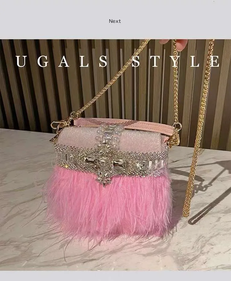 Borsa da sera da donna in pelo di struzzo, borsa a tracolla con pochette in cristallo Rhie Dia, borsa da festa per matrimonio_voghion.com