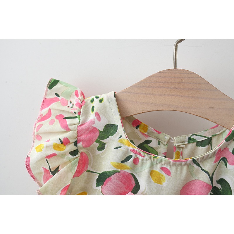 Infant Girl Clothes Set Flower Printed Bow Top+Cotton Shorts Summer Comfortable Kids Clothes_voghion.com