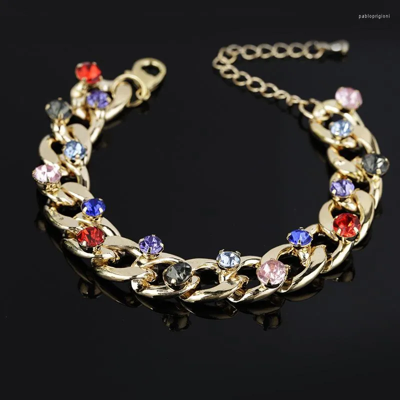Link Bracelets PPG&PGG Fashion Heavy Chunky Chain Women's Gold-color Colorful Austrian Crystal & Bangles Gift Jewelry_ipsvogv.com