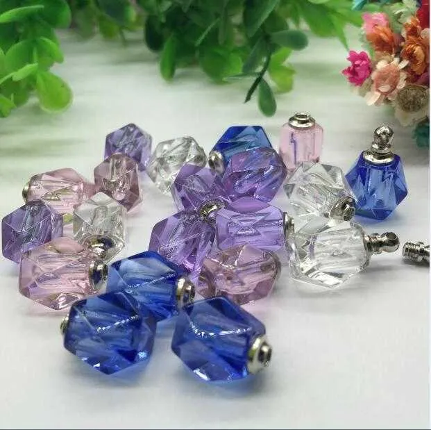 100 pz/lotto 10*15mm tappo a vite rombo fiala pendente rosa cristallo bottiglia di profumo collana ciondolo ciondoli nome o riso arte_voghion.com
