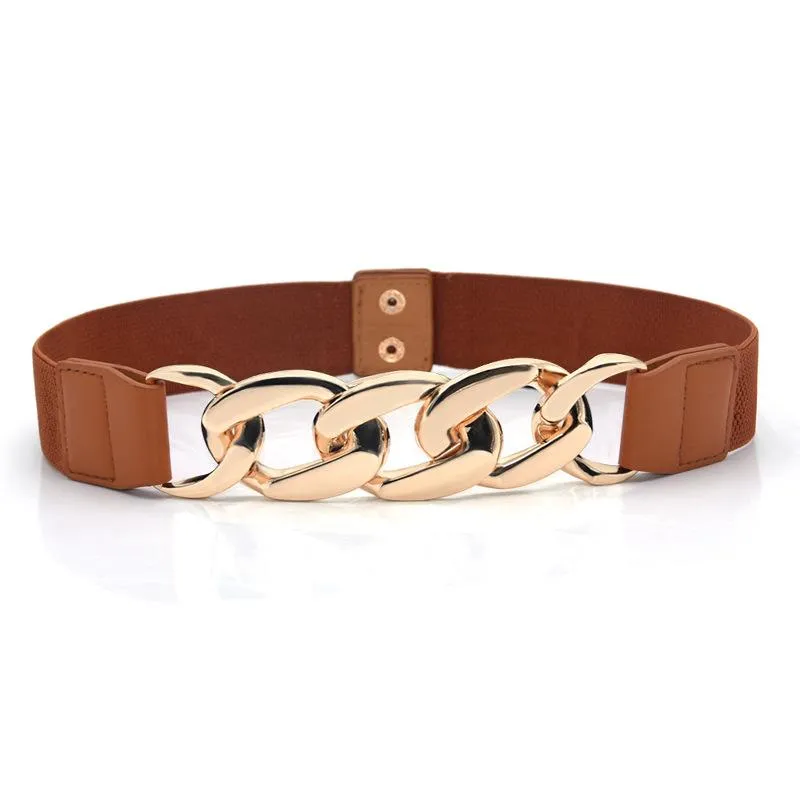Ceintures chaîne en or ceinture élastique Sier taille en métal pour femmes Ceiture Femme Stretch Cummerbunds dames manteau ceinture_voghion.com