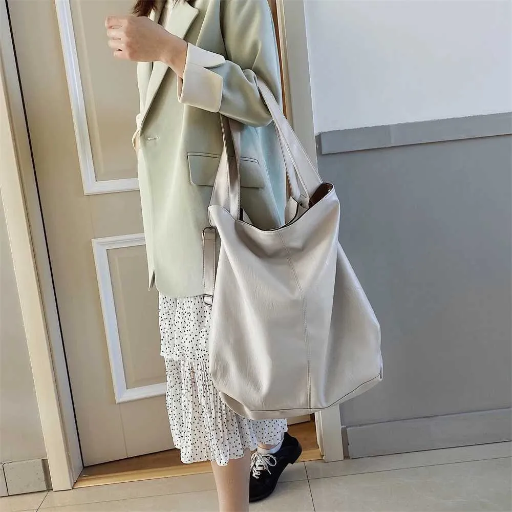 Moods Oversized Black Shoulder Bags per donna in morbida pelle, grande capacità, shopper tote, doppia tracolla, grande borsa a tracolla_voghion.com