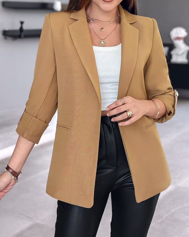Abbigliamento Donna elegante temperamento colletto manica lunga tinta unita abito giacca autunnale_voghion.com