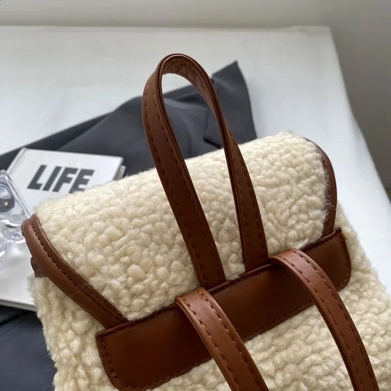 Winter Warm Lamb Wool Women Backpack Fashion er Plush Handbag Anti Theft Backbag Lady Casual Shoulder Crossbody Bag_voghion.com