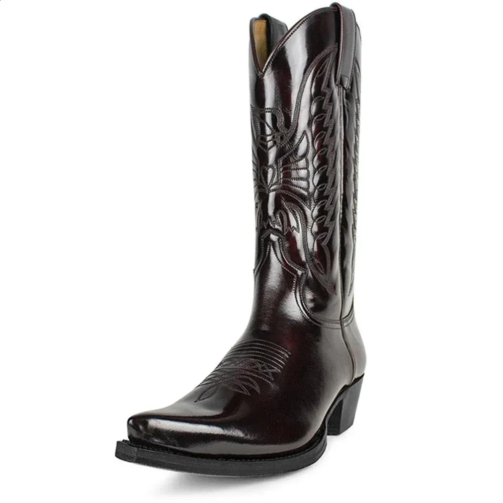 Men's Western Cowboy Boots Leather Lightweight Comfortable_voghion.com