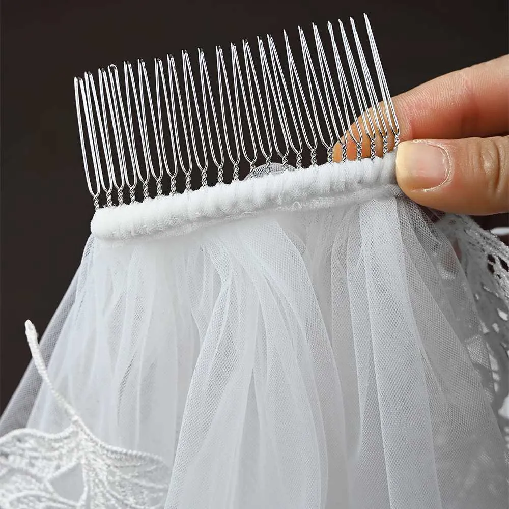 Gioielli per capelli, veli da sposa lunghi con pettine, velo a 1 strato, bordo smerlato, rifiniture in pizzo, lunghezza cattedrale, accessori da sposa per_voghion.com