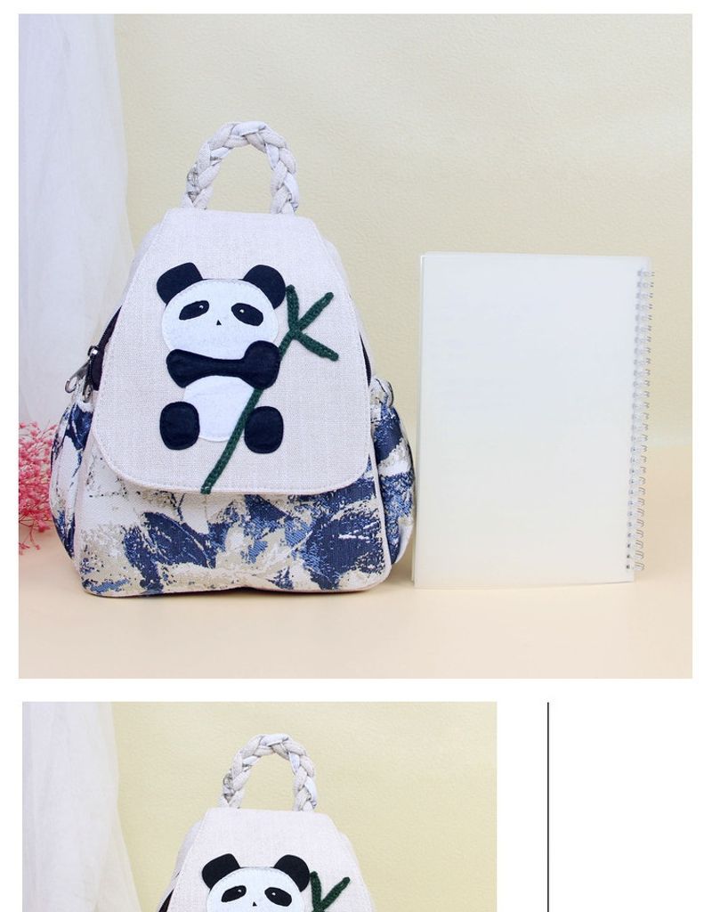 Nuovo zaino antico, piccolo, fresco, tessuto semplice, borsa panda, cerniera a doppio strato, borsa per libri in stile artistico_voghion.com