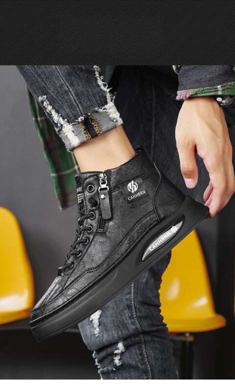 Neue, hoch geschnittene, modische Freizeitschuhe für Herbst und Winter, trendige Martin-Kurzstiefel mit dicker Sohle und rotem Mesh-Gummiband_voghion.com