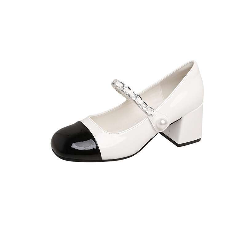 Chambray-Schuhe, Perlenleder, Damen, Schwarz-Weiß, modisch und vielseitig_voghion.com