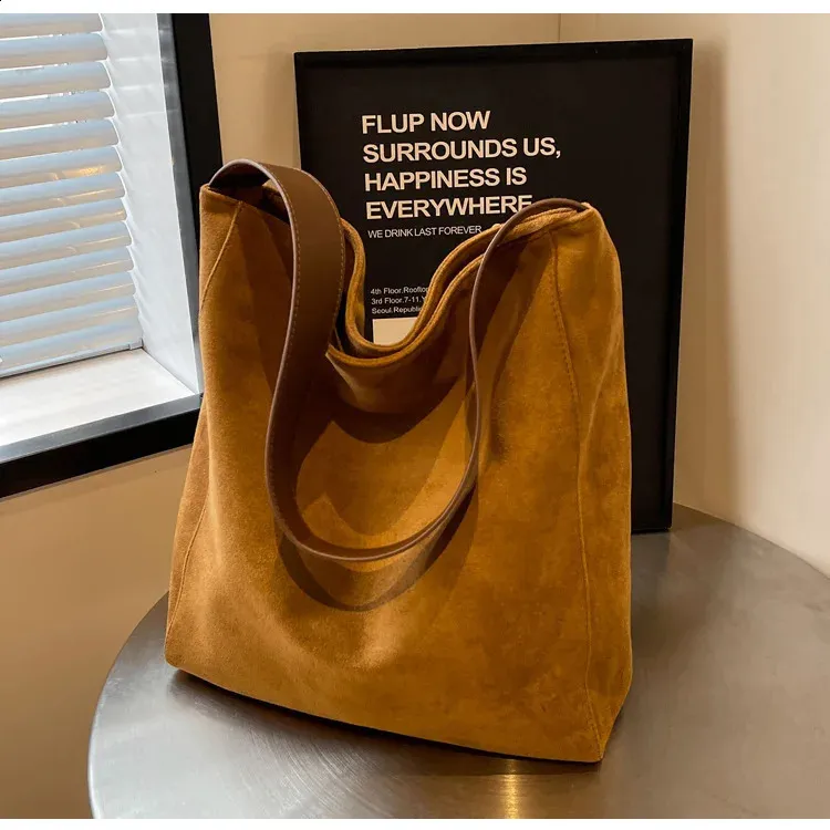 Suede Shoulder Tote Bag Large Capacity Soft Leather Hobo Style_voghion.com