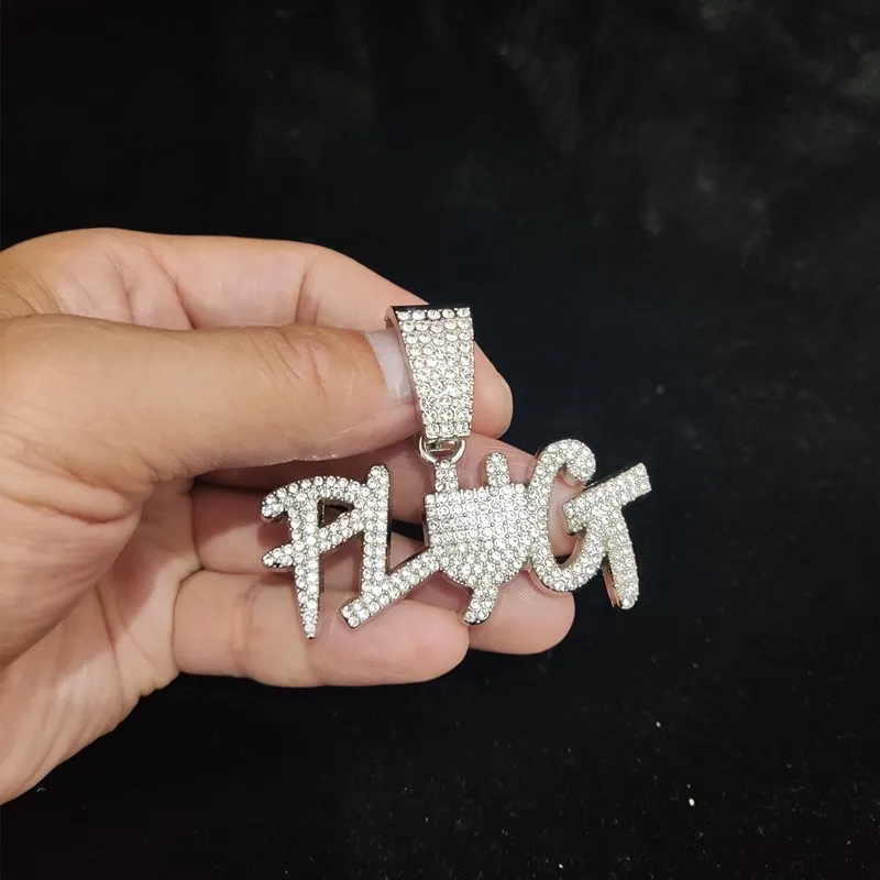 Colliers pendentifs hommes femmes Hip Hop PLUG collier lettre avec chaîne cubaine en cristal de 13 mm HipHop Iced Out Bling Fashion_voghion.com