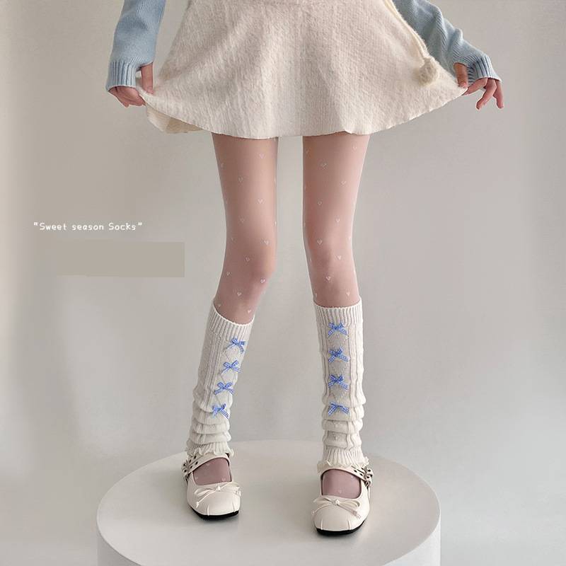 Scaldamuscoli Calzini in cotone alla moda da donna Lolita Plaid Bowknot Calzini impilati Stile balletto Dolce lavorato a maglia Autunno e inverno Vitello_voghion.com