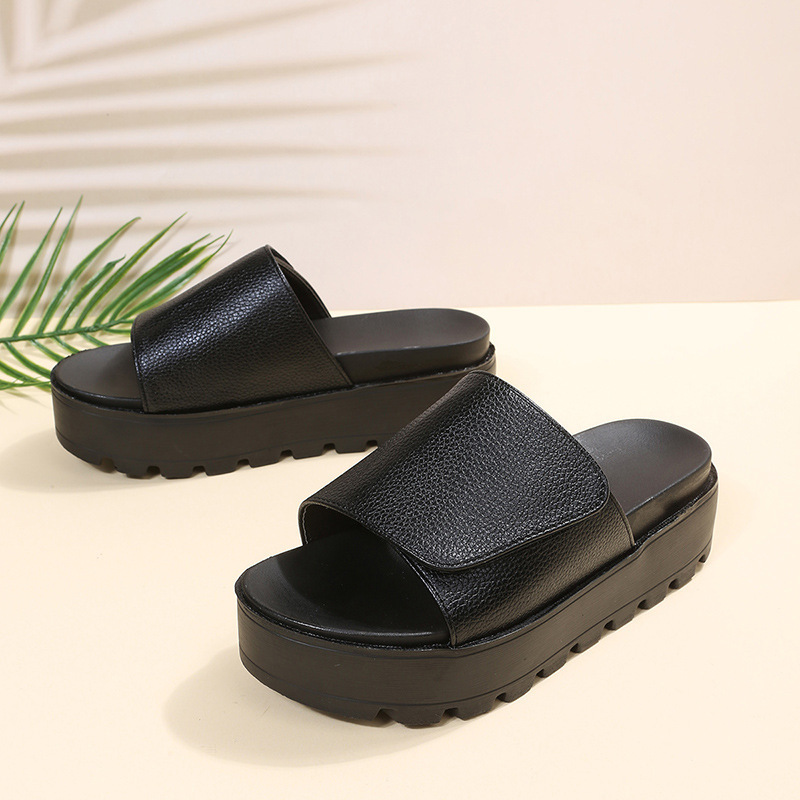 sandali da donna di grandi dimensioni con suola spessa Sandali da spiaggia slip-on interi in velcro da donna_voghion.com