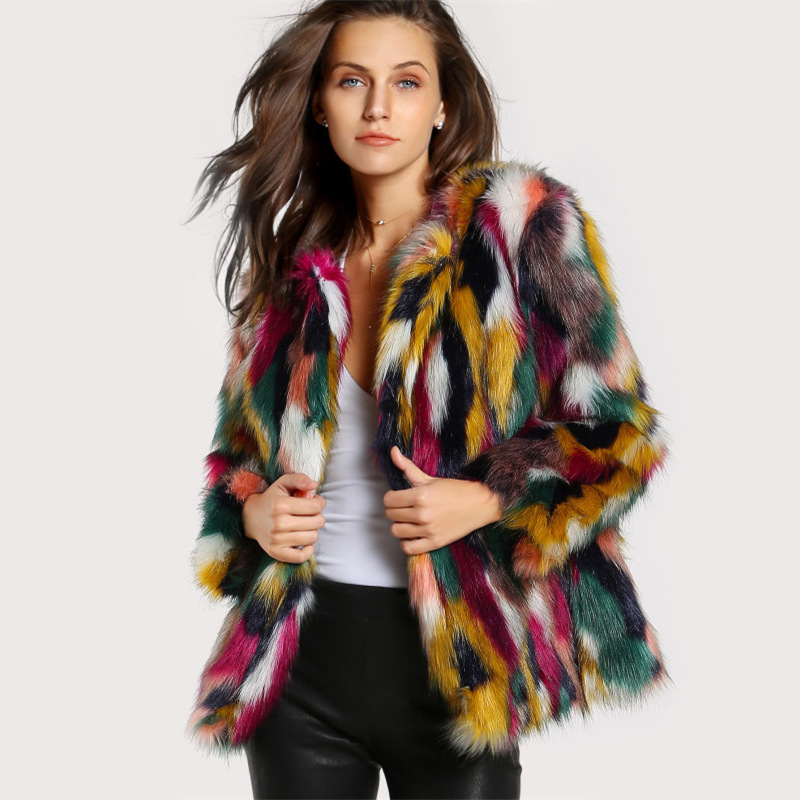 Vêtements pour femmes Manteau de fourrure 2024 nouveau manteau de fourrure coloré à manches longues courtes sans col manteau de fourrure d'hiver décontracté pour femmes