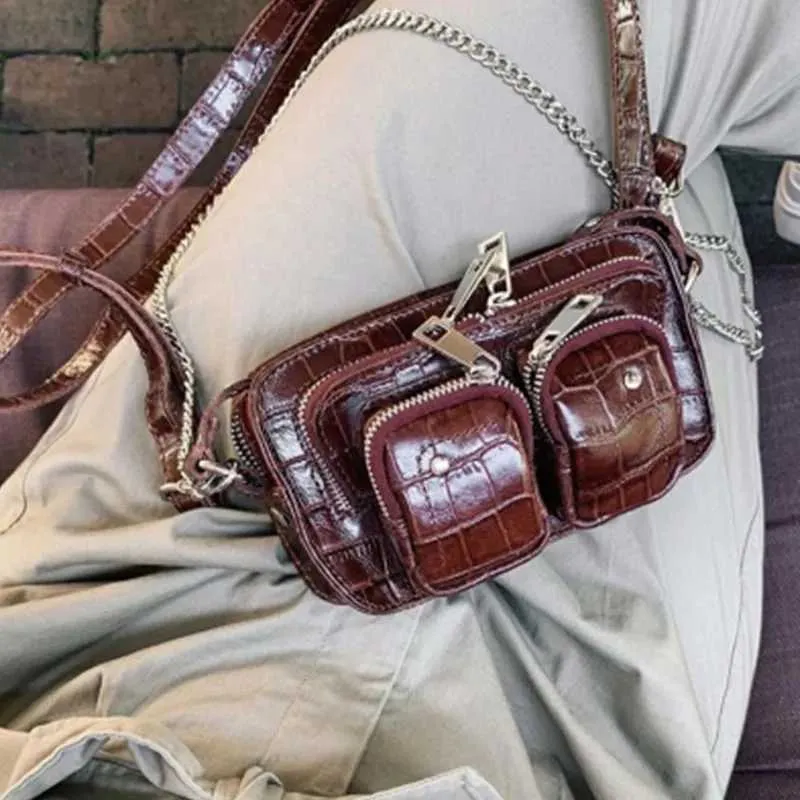 Fashion Stylish Black Crossbody PU Leather Purse Mini Bags Designer Clutches for Women Vintage Chain Pockets_voghion.com
