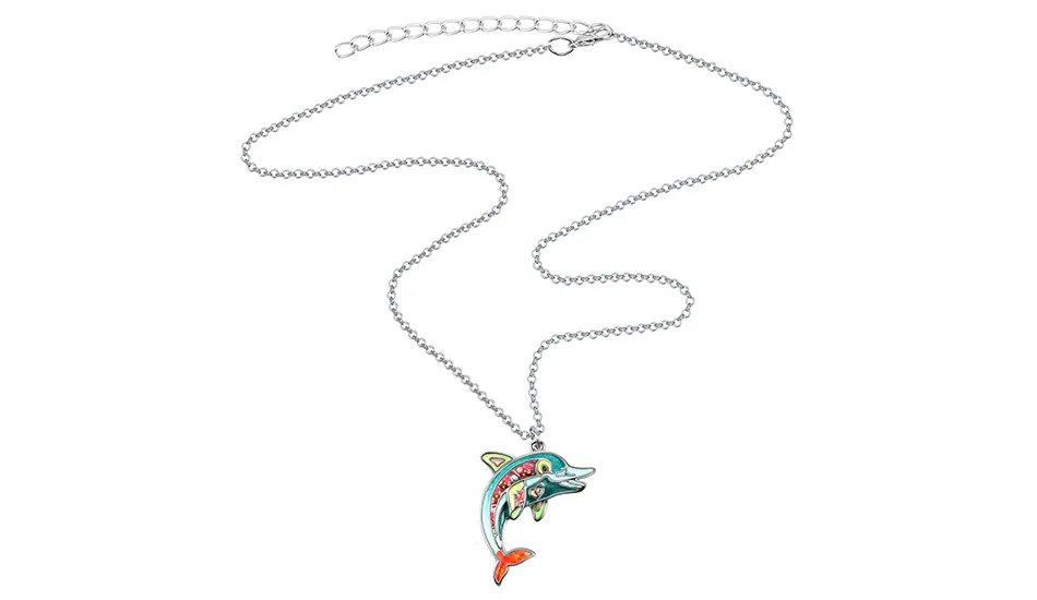 Collane con ciondolo in lega di smalto, in metallo, floreali, carine, intelligenti, con ciondolo a forma di delfino dell'oceano, gioielli di moda per donne, uomini, adolescenti_voghion.com