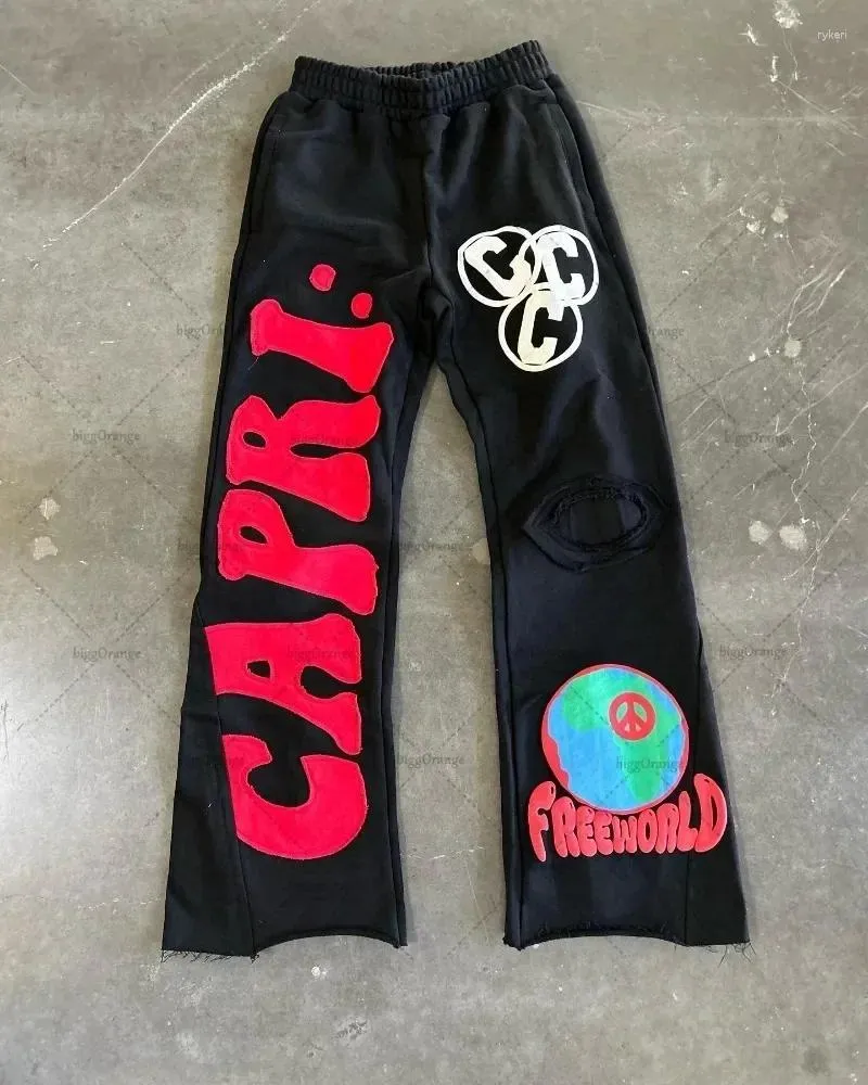 Calças masculinas hip-hop europeias e americanas bordadas calças grandes masculinas y2k na moda malha solta casual perna larga_voghion.com