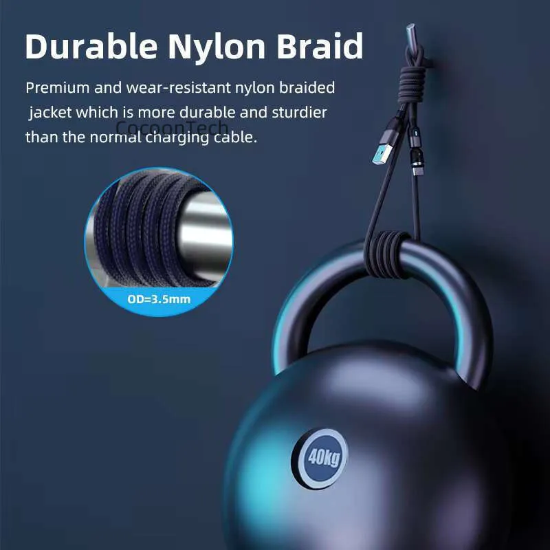 Melonboy Phone Accessories With 540 Degree Rotating Magnetic 3A Fast Charging Cable And USB Data Cable, Designed For_voghion.com