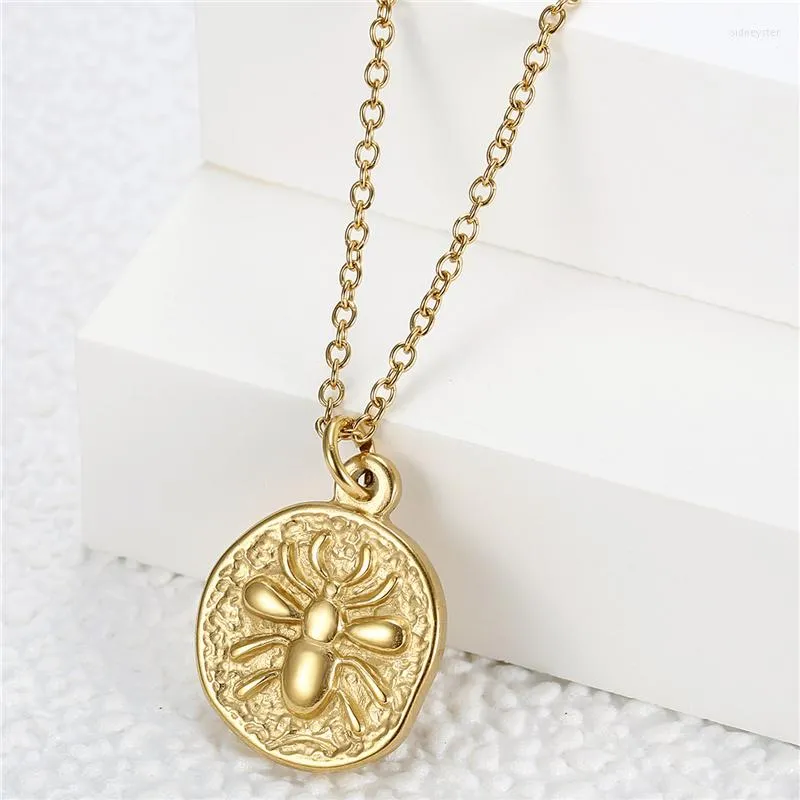 Coliere cu pandantiv simple Ins Metal rotund insecte colier elegant femei oțel inoxidabil claviculă lanț modă punk_voghion.com