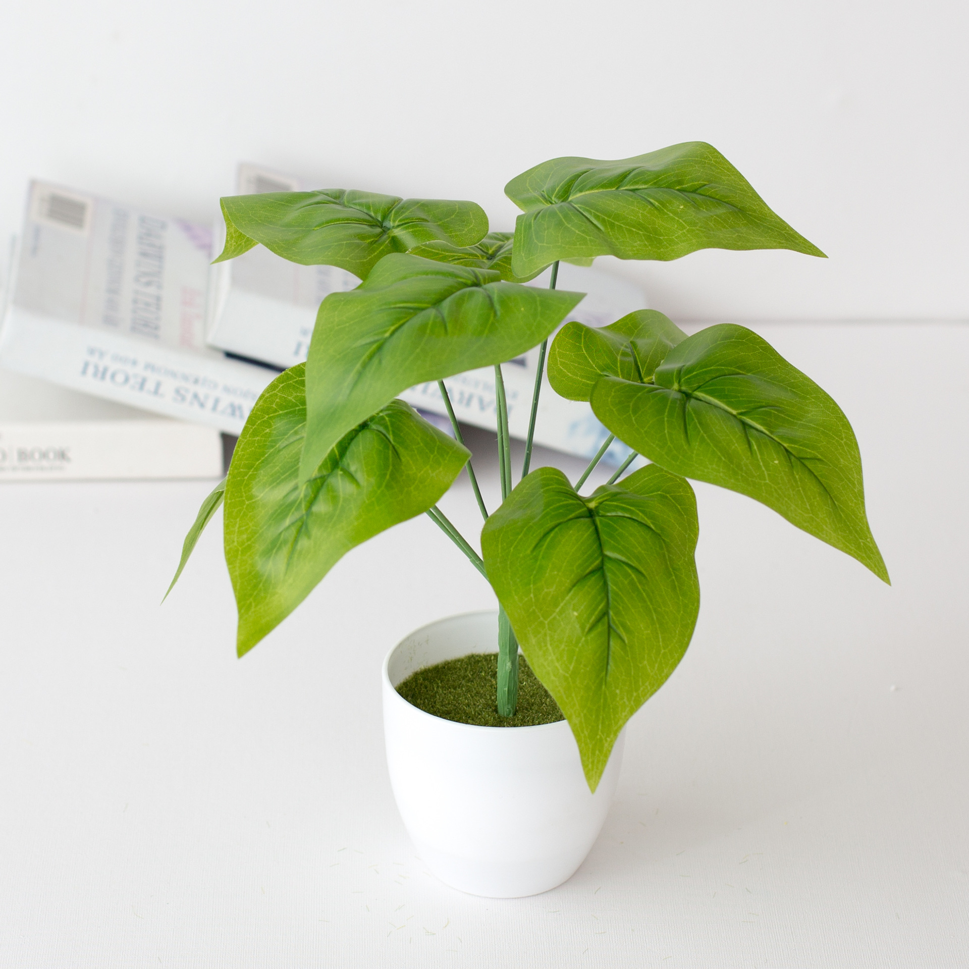 Simulation round pot leaf potted ornaments green bonsai simulation plant potted home decoration ornaments wholesale_voghion.com