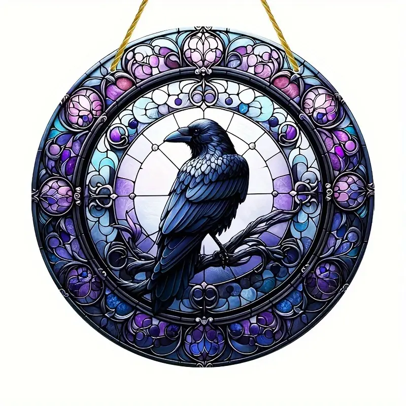 Raven In Tophat Suncatcher - 8" Whimsical Acrylic Art. Gothic Farmhouse Decor For Porch Or As A Quirky Gift._voghion.com