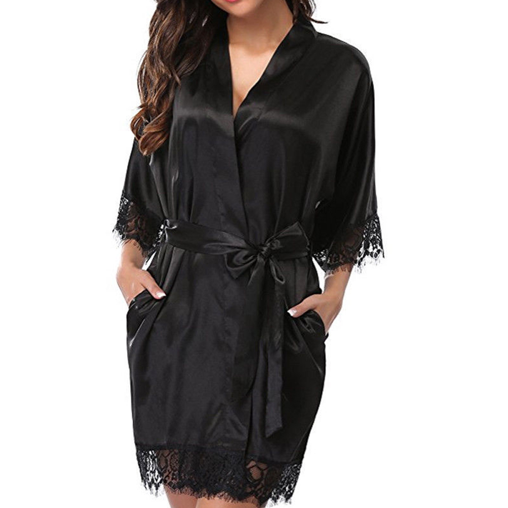 InjSatin-Robe de nuit en dentelle pour femme, lingerie sexy, douce, lisse, pyjama_voghion.com