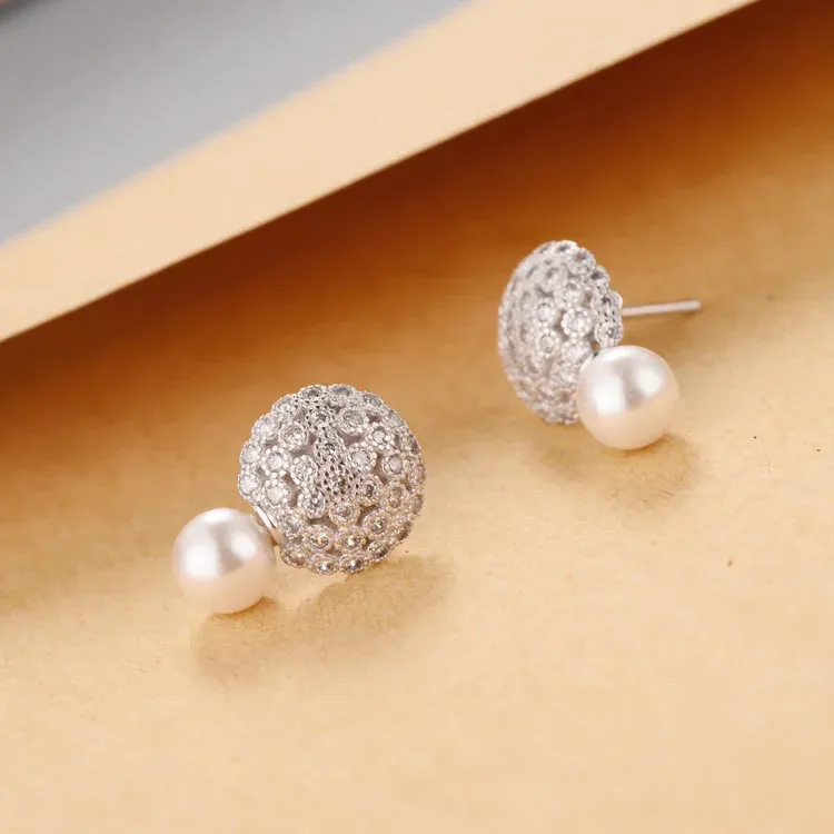 Orecchini a bottone con perla in vero argento Sterling con fiore per donne e ragazze alla moda sterlingsierjewelry brincos brinco 240618_voghion.com