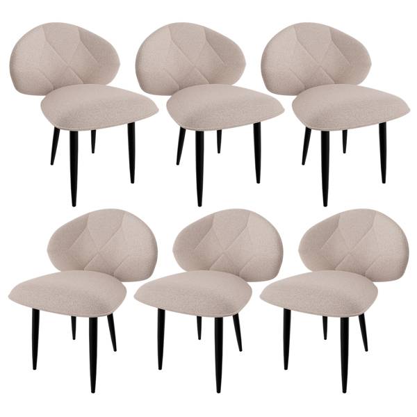 ​​Set mit 6 modernen Esszimmerstühlen, breite Rückenlehne, weiche Stoffpolsterung und stabile Metallbeine für Küche und Esszimmer, Beige_voghion.com