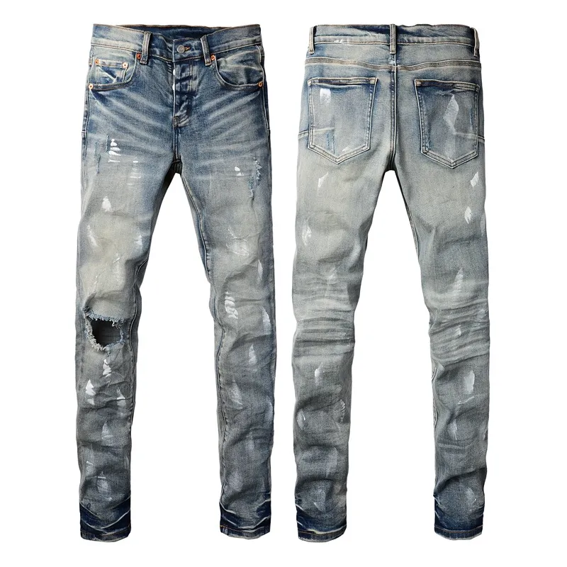 Pantaloni da uomo Jeans viola Jeans firmati in denim Pantaloni da uomo neri di alta qualità Jeans da motociclista strappati retrò dritti slim_voghion.com