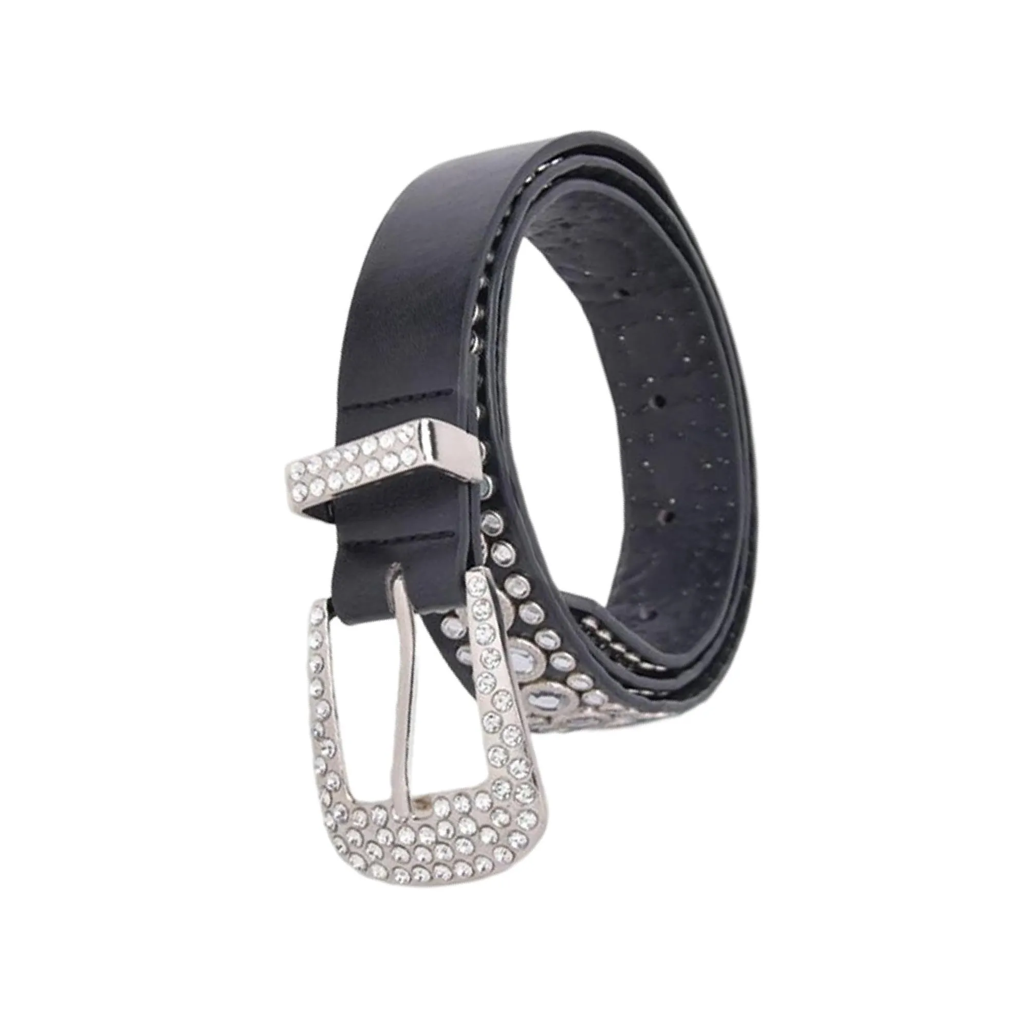 Gürtel 2/3 Strass Gürtel Mode PU Leder Kristall Bund für Anzughose Schwarz_voghion.com