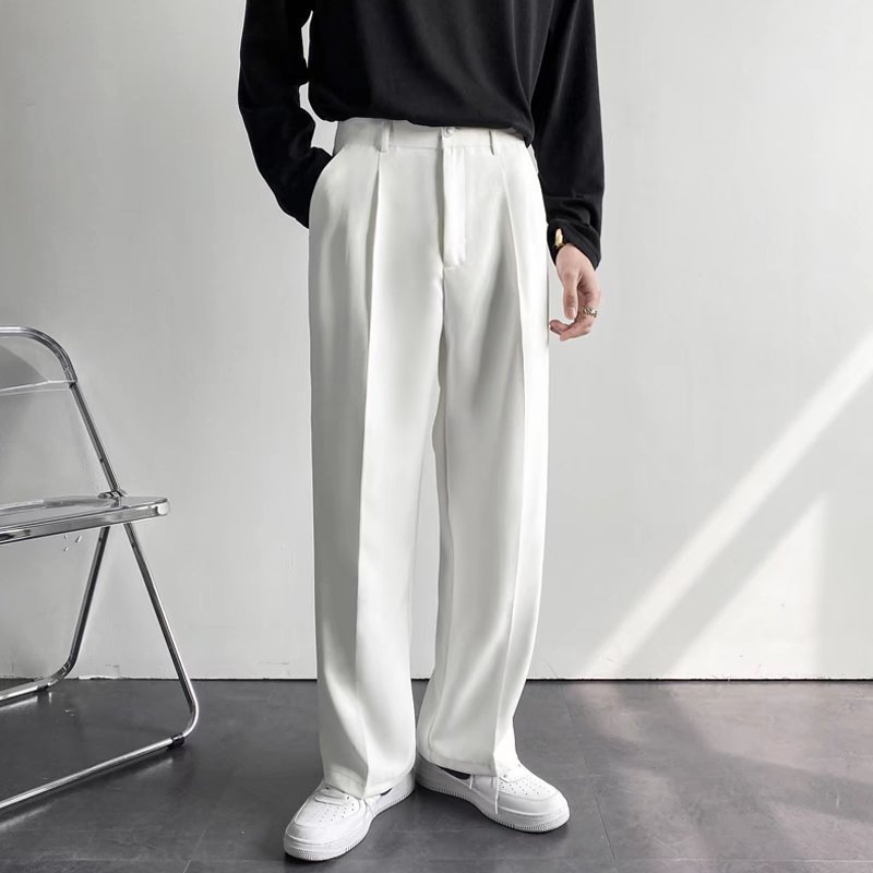 White Loose-fit Straight-leg Trousers For Men Autumn Casual Pants Suitable For Casual Occasions No Ironing Required