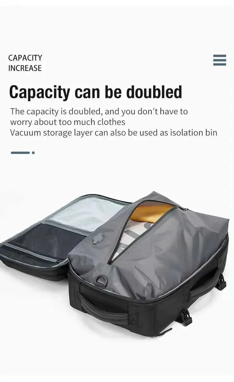 Zaino da viaggio con airbag espandibile per uomo, 16 pollici, impermeabile, per laptop, con compressione sottovuoto_voghion.com