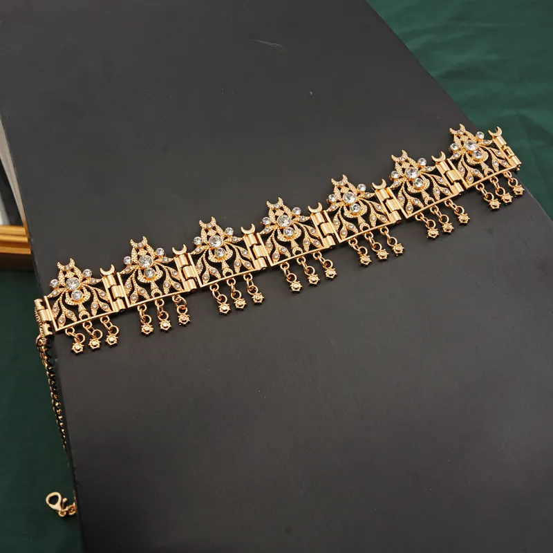 Algerien Hochzeit Schmuck Haar Gold Farbe Kristall Quaste Stirnband Stirn Kette Krone Frauen Geschenke Tiara Bands_voghion.com