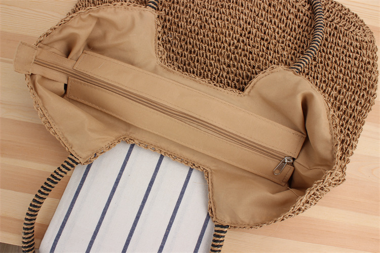 Jednokolorowa, ręcznie tkana torba w stylu Mori, prosta, jednoramienna torba ze słomy, letnia torba plażowa_voghion.com