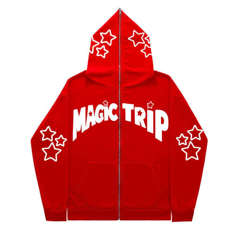 Felpa con cappuccio a forma di stella con lettera a faccia intera, cerniera nella parte superiore, giacca alla moda, abbigliamento maschile personalizzato_voghion.com