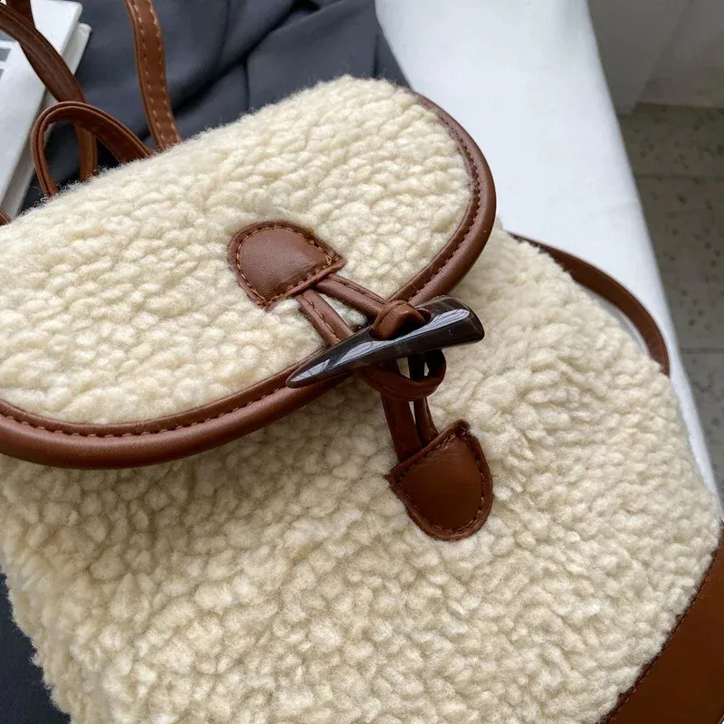 Winter Warm Lamb Wool Women Backpack Fashion er Plush Handbag Anti Theft Backbag Lady Casual Shoulder Crossbody Bag_voghion.com