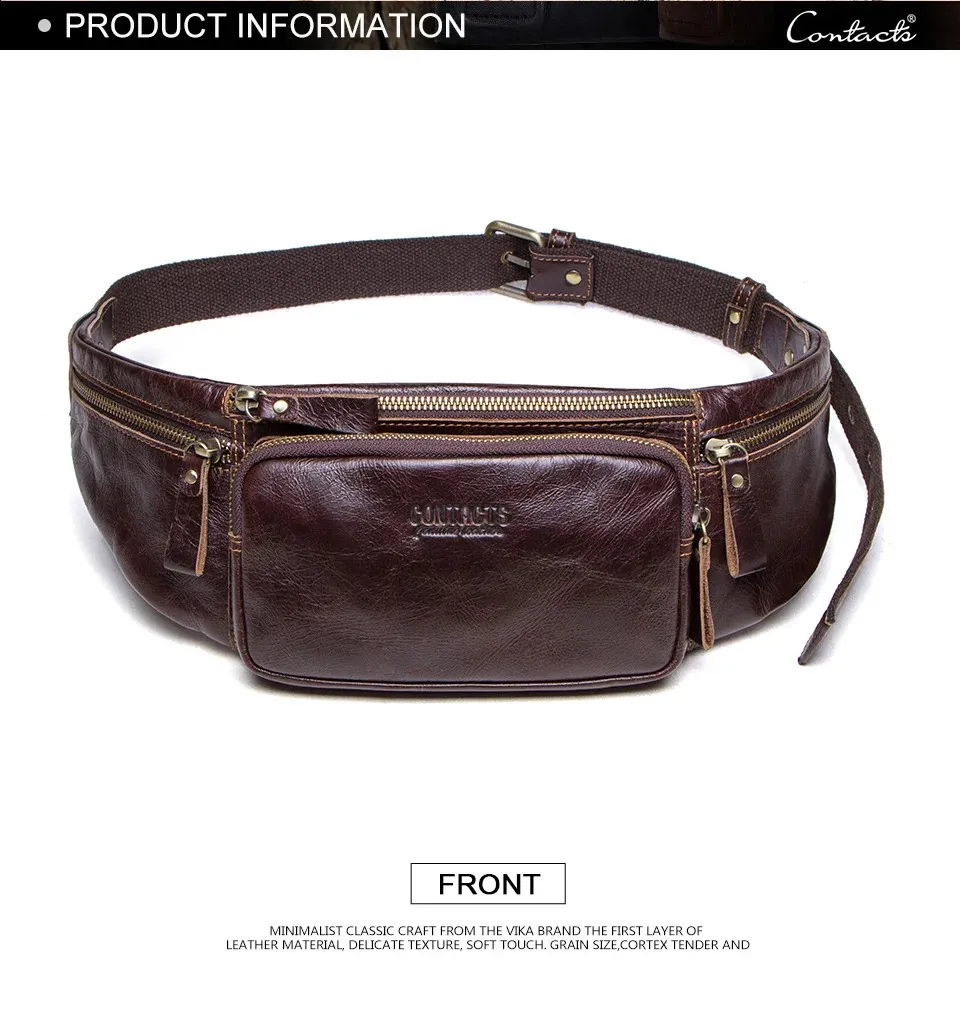 CONTACTS Rindsleder Herren Casual Kleine Gürteltasche für Handy und Kreditkarten Reise-Brusttasche 240829_voghion.com