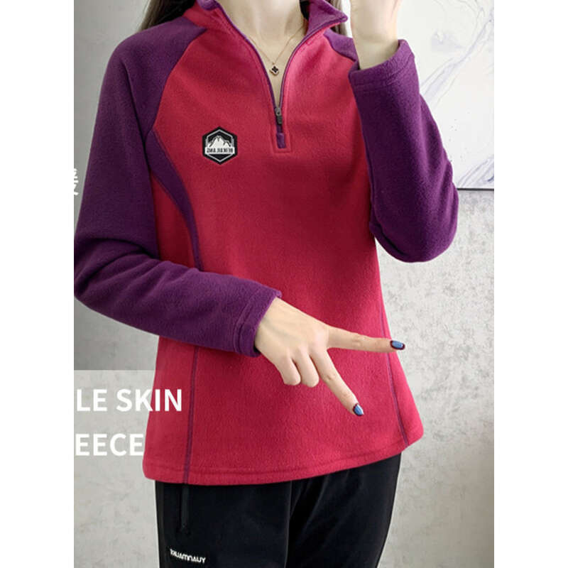 Felpe con cappuccio in pile da alpinismo per donna, primavera e autunno, per sport e tempo libero, calde magliette a maniche lunghe in velluto elasticizzato_voghion.com